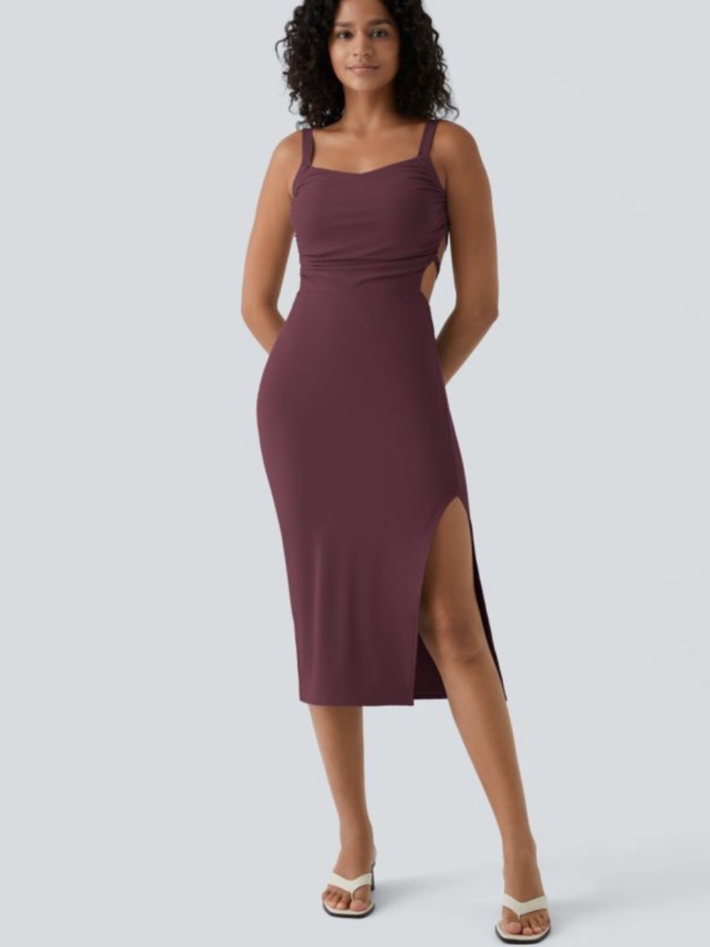 NWOT Halara Red Ruched Lace Up Bodycon Midi Dress